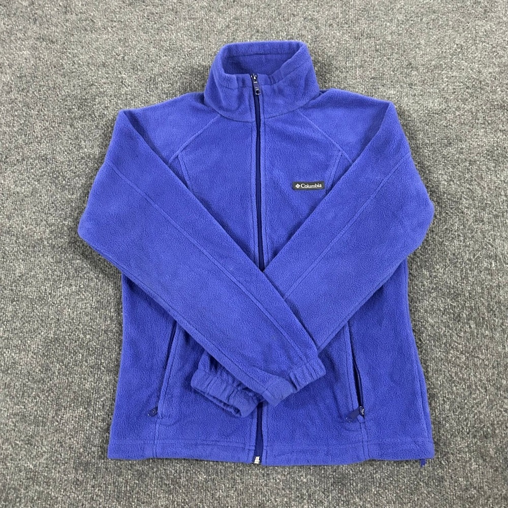 Columbia Fleece Jacket Womens Size M Blue Full Zip Outdoor Mock Neck WL6439